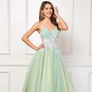 New Formal Sleeveless Maxi Gown w/ Floral Lace & Sequins Embroidery AC SU088